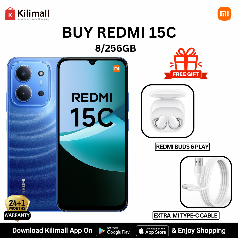 【Xiaomi Official】Redmi 15C Smartphone Display 6.9” 120Hz - 8GB Ram + 256GB Rom Dual SIM, 4G , 6000mAh Battery ,50MP AI dual camera ,33W fast charging ,IP64 ,MediaTek Helio G81-Ultra