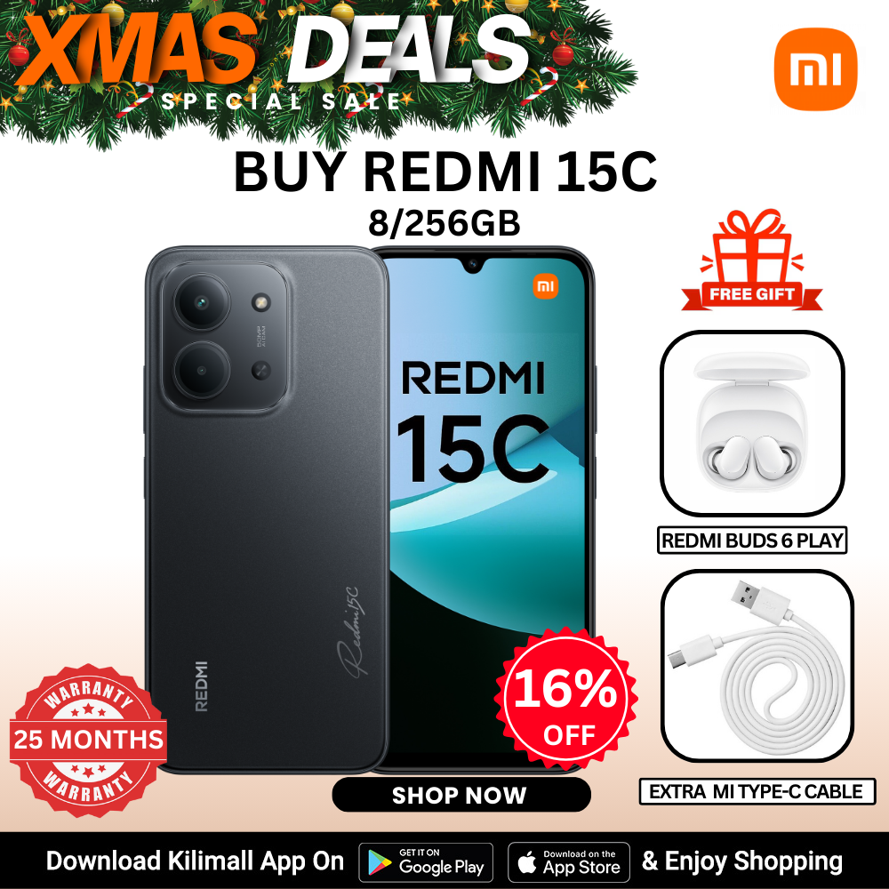 【Xiaomi Official】Redmi 15C Smartphone Display 6.9” 120Hz - 8GB Ram + 256GB Rom Dual SIM, 4G , 6000mAh Battery ,50MP AI dual camera ,33W fast charging ,IP64 ,MediaTek Helio G81-Ultra