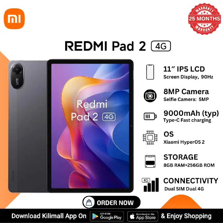 【Xiaomi Official】Xiaomi REDMI Pad 2 4G Display 11"  8GB + 256GB Android Tablet Dual Sim  8MP Main Camera Battery 9000mAh 18W Fast charging USB Type-C