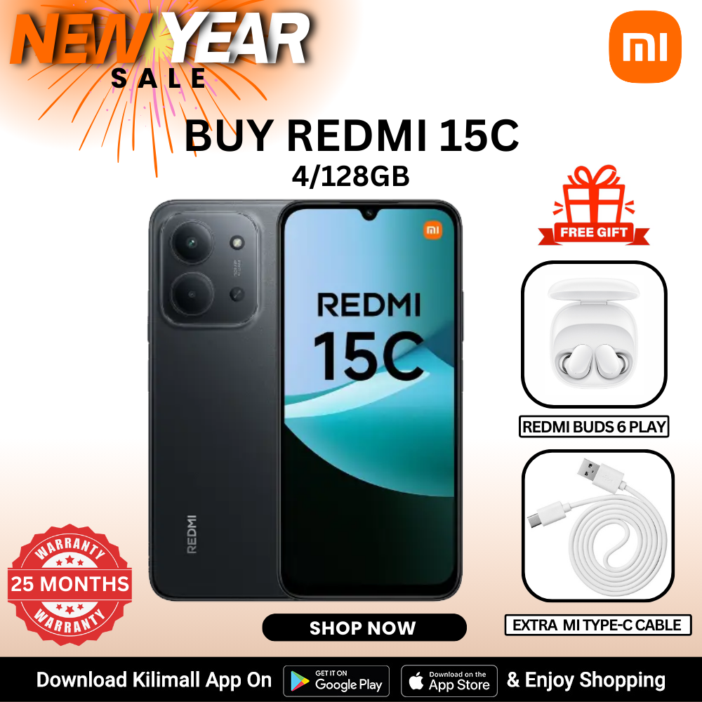 【Xiaomi Official】Redmi 15C Smartphone Display 6.9” 120Hz - 4GB Ram + 128GB Rom Dual SIM, 4G , 6000mAh Battery ,50MP AI dual camera ,33W fast charging ,IP64 ,MediaTek Helio G81-Ultra