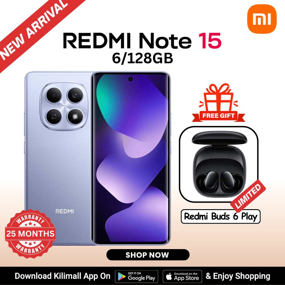 【Xiaomi Official】REDMI Note 15 Smartphone 6.77" AMOLED Display 6GB +128GB Dual SIM 108MP main camera 20MP front camera 6000mAh battery 33W In-screen fingerprint 120Hz Splash, Water and Dust Resistant