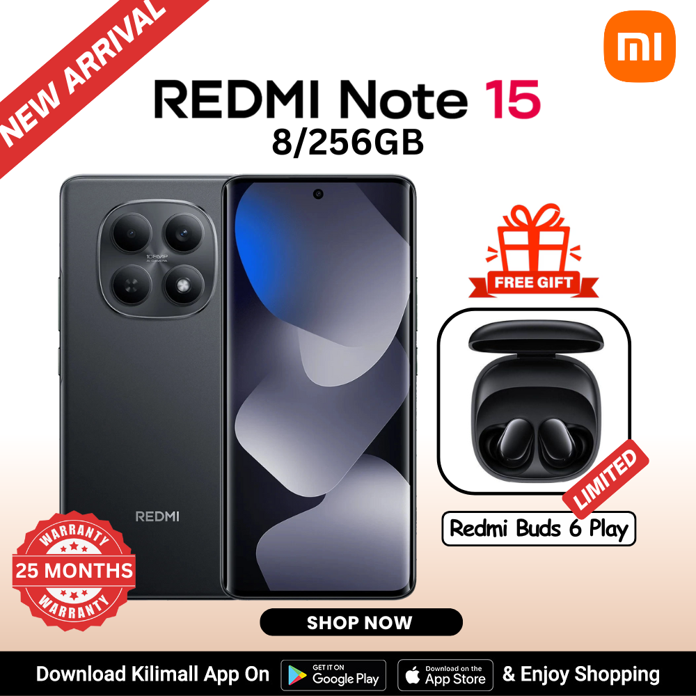 【Xiaomi Official】REDMI Note 15 Smartphone 6.77" AMOLED Display 8GB + 256GB Dual SIM 108MP main camera 20MP front camera 6000mAh battery 33W In-screen fingerprint 120Hz Splash, Water and Dust Resistant