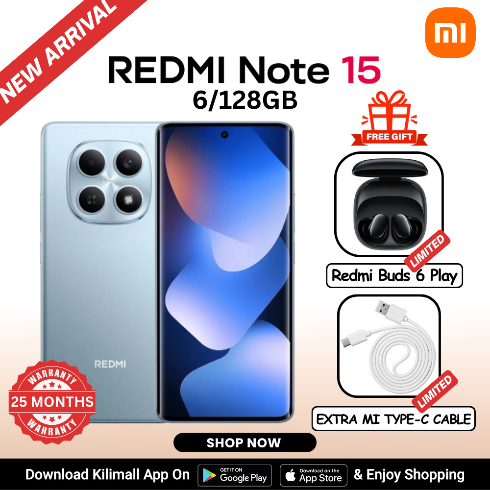 【Xiaomi Official】REDMI Note 15 Smartphone 6.77" AMOLED Display 6GB +128GB Dual SIM 108MP main camera 20MP front camera 6000mAh battery 33W In-screen fingerprint 120Hz Splash, Water and Dust Resistant