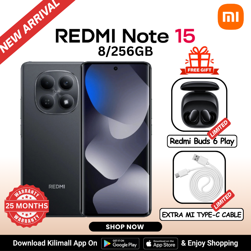 【Xiaomi Official】REDMI Note 15 Smartphone 6.77" AMOLED Display 8GB + 256GB Dual SIM 108MP main camera 20MP front camera 6000mAh battery 33W In-screen fingerprint 120Hz Splash, Water and Dust Resistant
