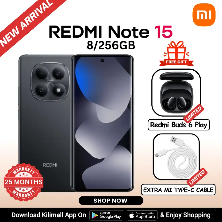 【Xiaomi Official】REDMI Note 15 Smartphone 6.77" AMOLED Display 8GB + 256GB Dual SIM 108MP main camera 20MP front camera 6000mAh battery 33W In-screen fingerprint 120Hz Splash, Water and Dust Resistant