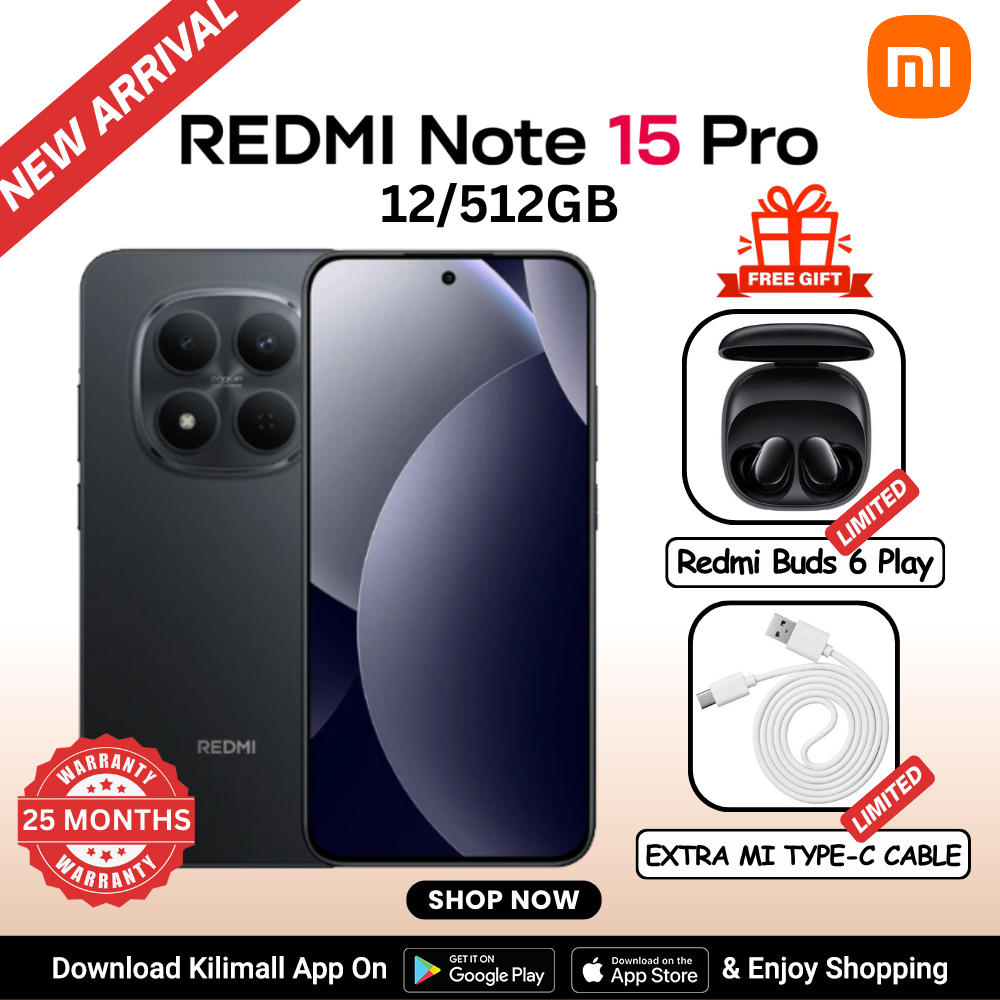 【Xiaomi Official】 REDMI Note 15 Pro Smartphone 6.77" AMOLED display 12GB + 512GB Dual SIM 200MP + 8MP Main Camera 32MP front camera 6500mAh battery 45W In-screen fingerprint IP65 Dual Android 15