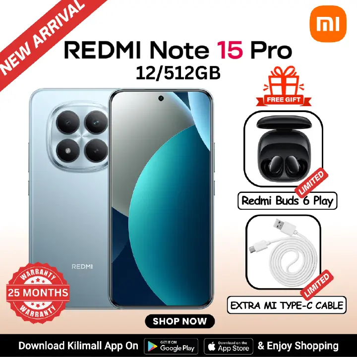 【Xiaomi Official】 REDMI Note 15 Pro Smartphone 6.77" AMOLED display 12GB + 512GB Dual SIM 200MP + 8MP Main Camera 32MP front camera 6500mAh battery 45W In-screen fingerprint IP65 Dual Android 15