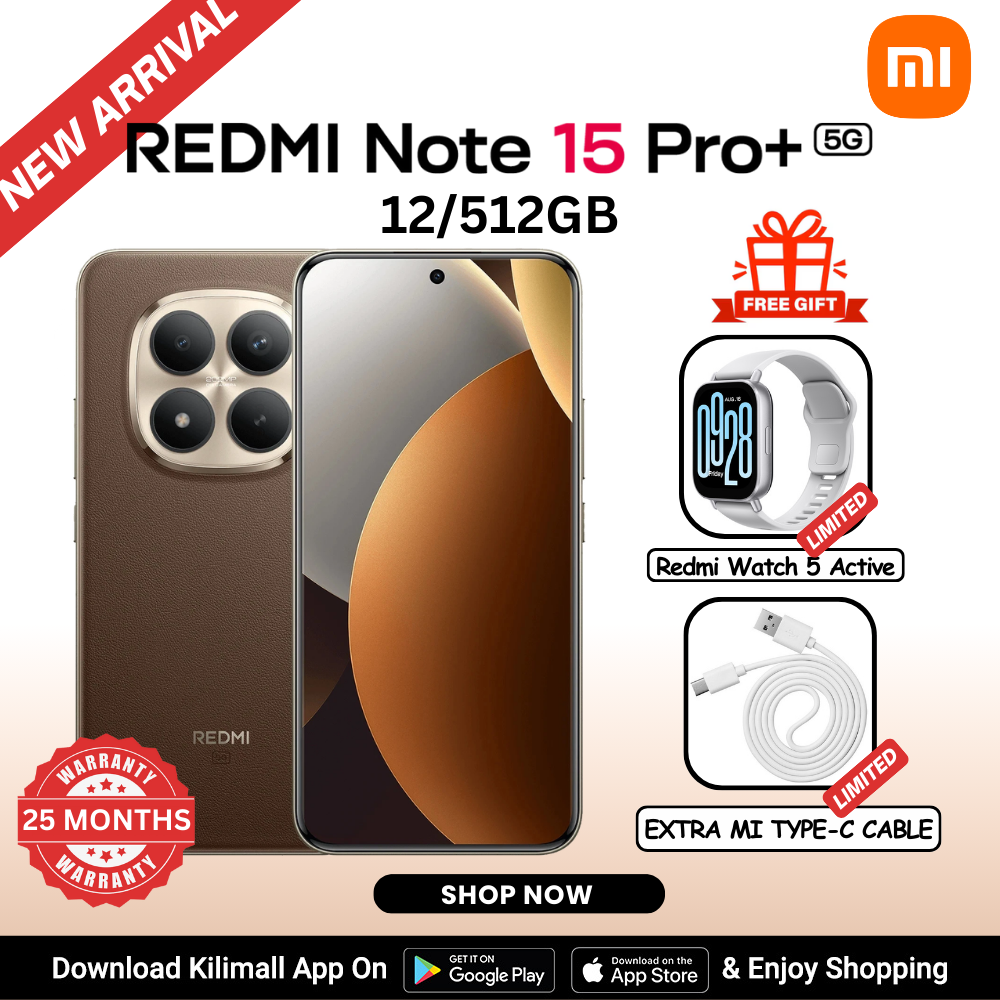 【Xiaomi Official】REDMI Note 15 Pro+ 5G Smartphone 6.83"  AMOLED Display  12GB + 512GB  Dual SIM + eSIM (200MP + 8MP) Main Camera 32MP front camera 6500mAh battery100W In-screen fingerprint Android 15