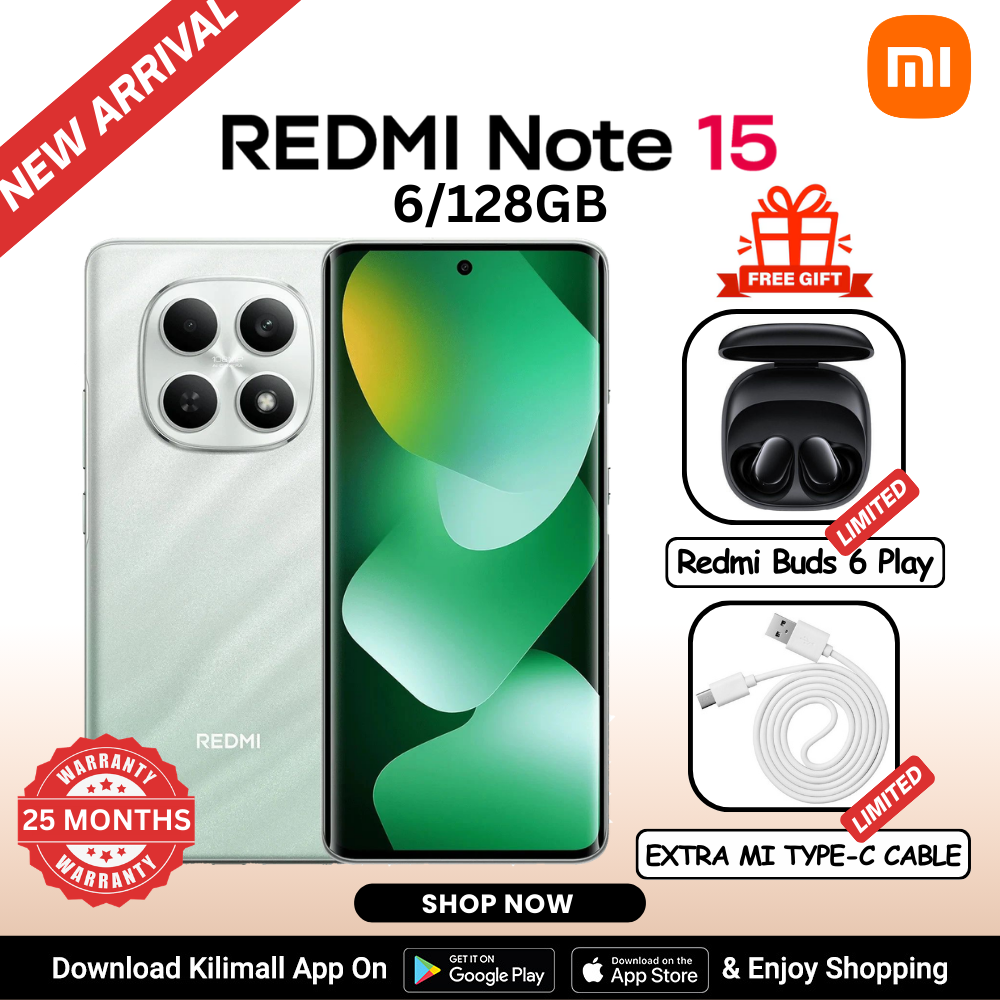 【Xiaomi Official】REDMI Note 15 Smartphone 6.77" AMOLED Display 6GB +128GB Dual SIM 108MP main camera 20MP front camera 6000mAh battery 33W In-screen fingerprint 120Hz Splash, Water and Dust Resistant