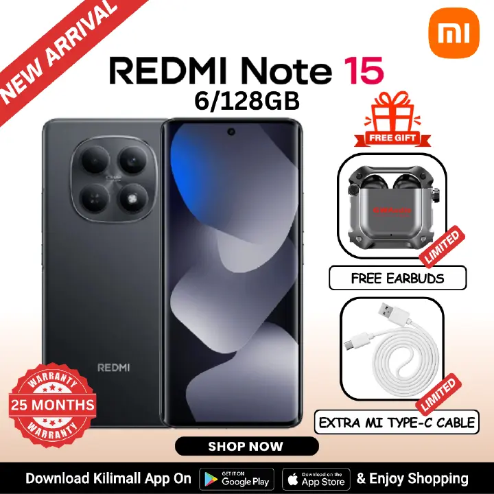 【Xiaomi Official】REDMI Note 15 Smartphone 6.77" AMOLED Display 6GB +128GB Dual SIM 108MP main camera 20MP front camera 6000mAh battery 33W In-screen fingerprint 120Hz Splash, Water and Dust Resistant
