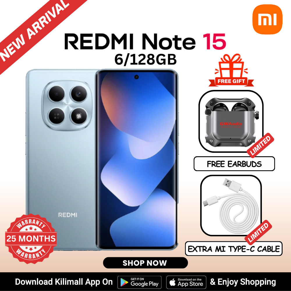 【Xiaomi Official】REDMI Note 15 Smartphone 6.77" AMOLED Display 6GB +128GB Dual SIM 108MP main camera 20MP front camera 6000mAh battery 33W In-screen fingerprint 120Hz Splash, Water and Dust Resistant