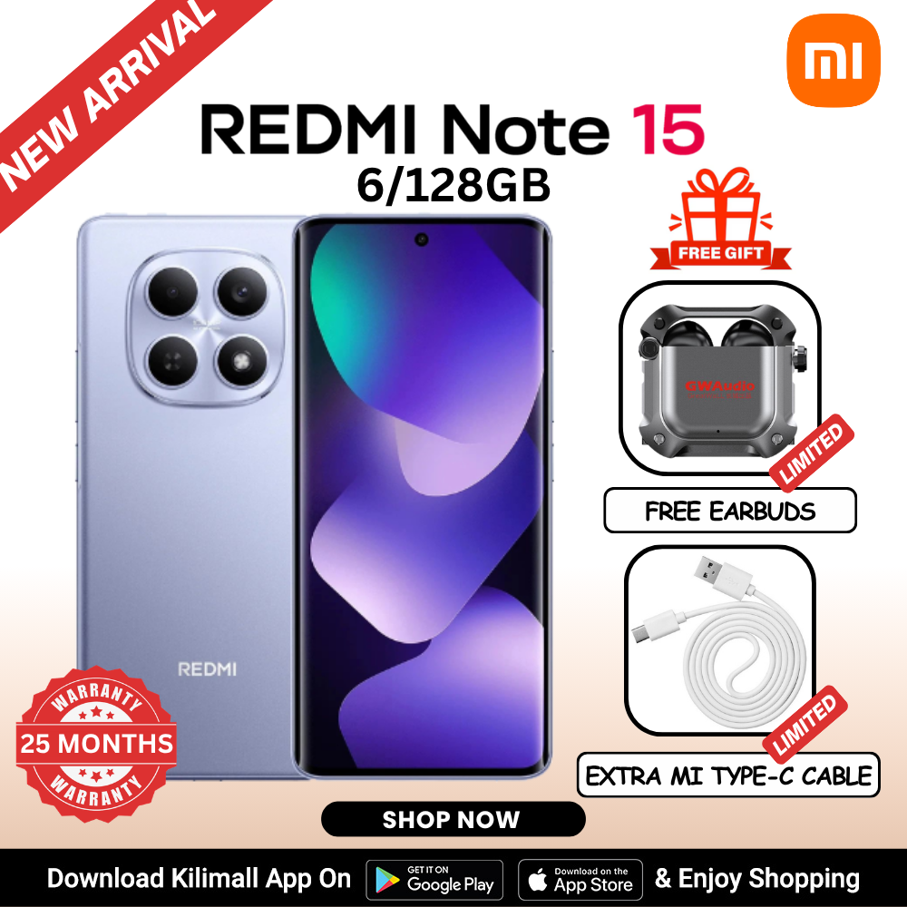 【Xiaomi Official】REDMI Note 15 Smartphone 6.77" AMOLED Display 6GB +128GB Dual SIM 108MP main camera 20MP front camera 6000mAh battery 33W In-screen fingerprint 120Hz Splash, Water and Dust Resistant