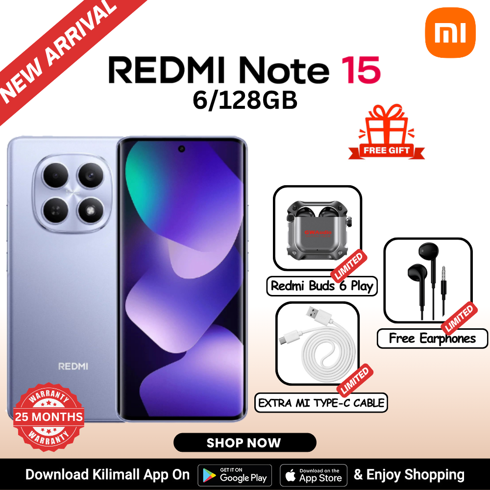 【Xiaomi Official】REDMI Note 15 Smartphone 6.77" AMOLED Display 6GB +128GB Dual SIM 108MP main camera 20MP front camera 6000mAh battery 33W In-screen fingerprint 120Hz Splash, Water and Dust Resistant