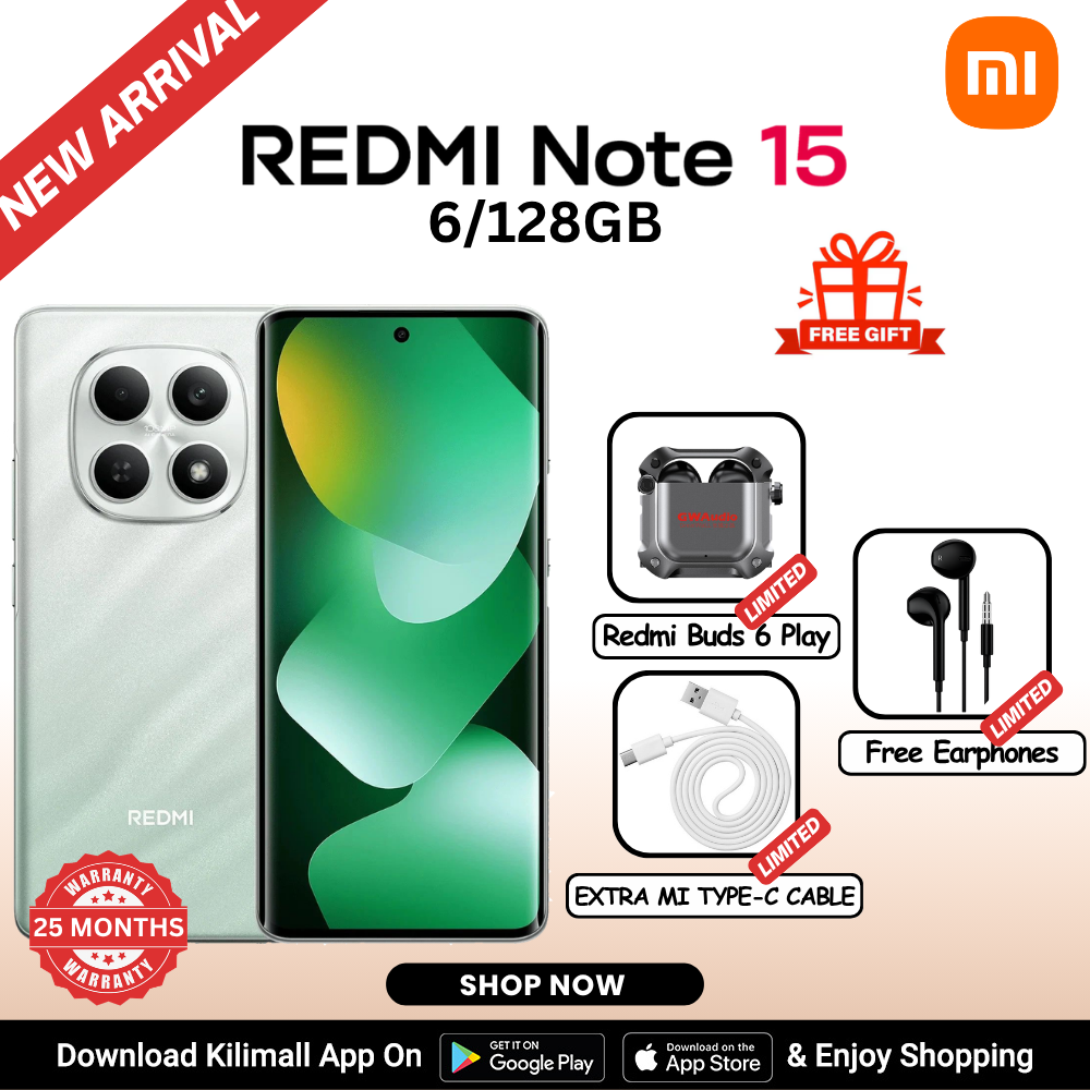 【Xiaomi Official】REDMI Note 15 Smartphone 6.77" AMOLED Display 6GB +128GB Dual SIM 108MP main camera 20MP front camera 6000mAh battery 33W In-screen fingerprint 120Hz Splash, Water and Dust Resistant