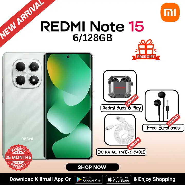 【Xiaomi Official】REDMI Note 15 Smartphone 6.77" AMOLED Display 6GB +128GB Dual SIM 108MP main camera 20MP front camera 6000mAh battery 33W In-screen fingerprint 120Hz Splash, Water and Dust Resistant