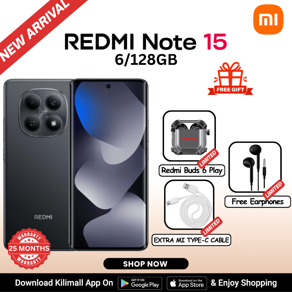 【Xiaomi Official】REDMI Note 15 Smartphone 6.77" AMOLED Display 6GB +128GB Dual SIM 108MP main camera 20MP front camera 6000mAh battery 33W In-screen fingerprint 120Hz Splash, Water and Dust Resistant