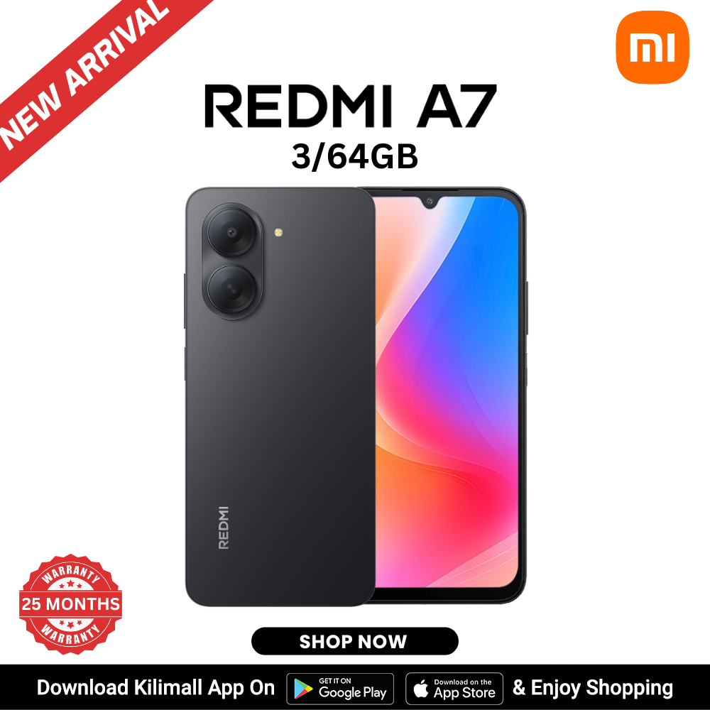【Xiaomi Official】Redmi A7 Smartphone -  6.88" LCD Display 3GB RAM + 64GB ROM Dual SIM 5200mAh 13MP main camera 8MP Selfie camera Side fingerprint sensor Type C charger 3.5mm jack Bluetooth 5.2