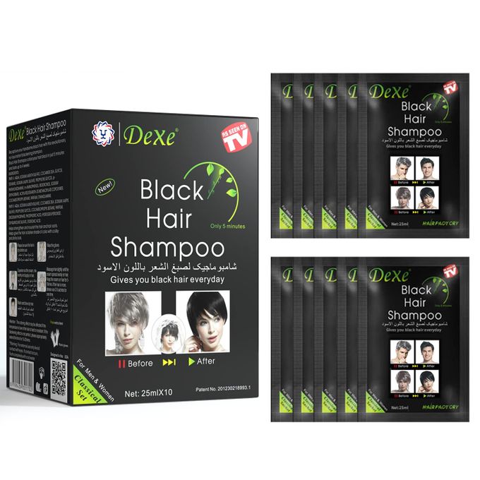 Dexe Black Hair Shampoo (Natural Black) One Box = 25Mlx10Pouch.