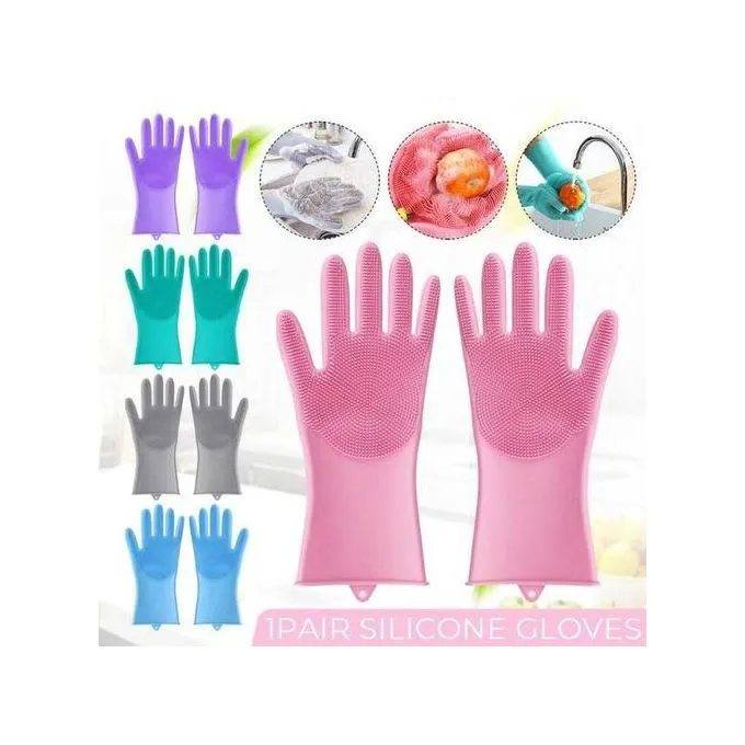 Magic Silicone Dishwashing Gloves / Pet Grooming Rubber Scrubbing for Dishes / Sponge Wash Cleaning with Scrubbers