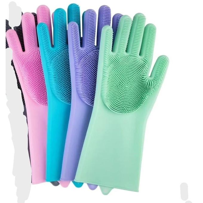 Magic Silicone Dishwashing Gloves / Pet Grooming Rubber Scrubbing for Dishes / Sponge Wash Cleaning with Scrubbers