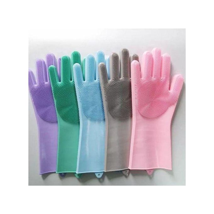 Magic Silicone Dishwashing Gloves / Pet Grooming Rubber Scrubbing for Dishes / Sponge Wash Cleaning with Scrubbers