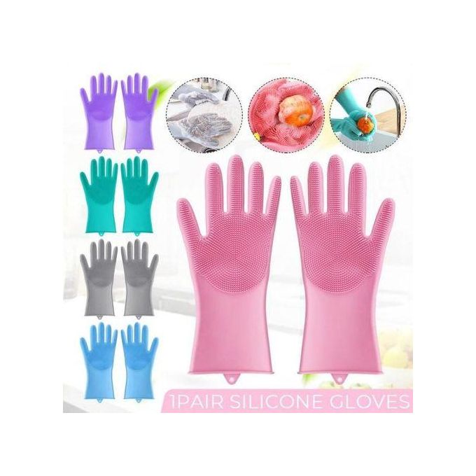 Magic Silicone Dishwashing Gloves / Pet Grooming Rubber Scrubbing for Dishes / Sponge Wash Cleaning with Scrubbers