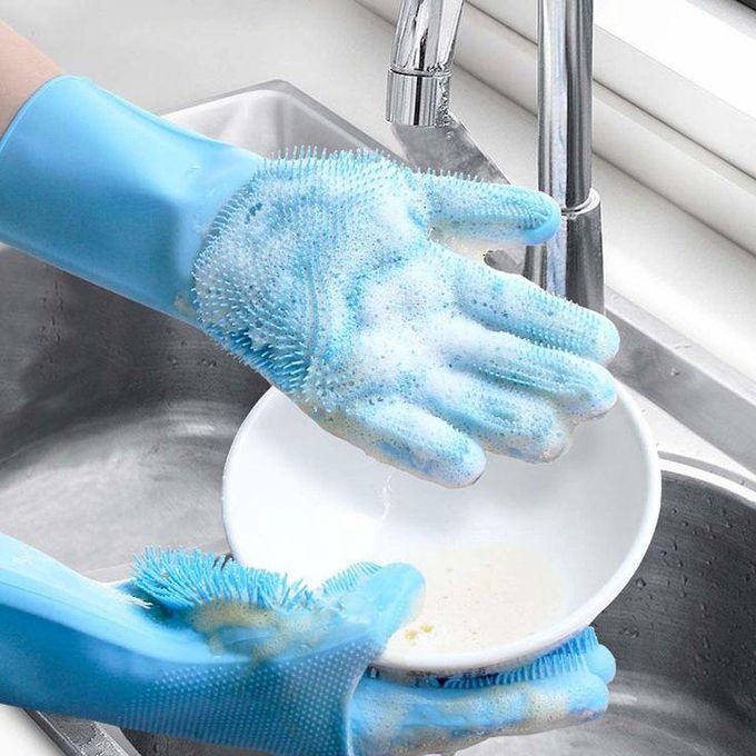 Magic Silicone Dishwashing Gloves / Pet Grooming Rubber Scrubbing for Dishes / Sponge Wash Cleaning with Scrubbers