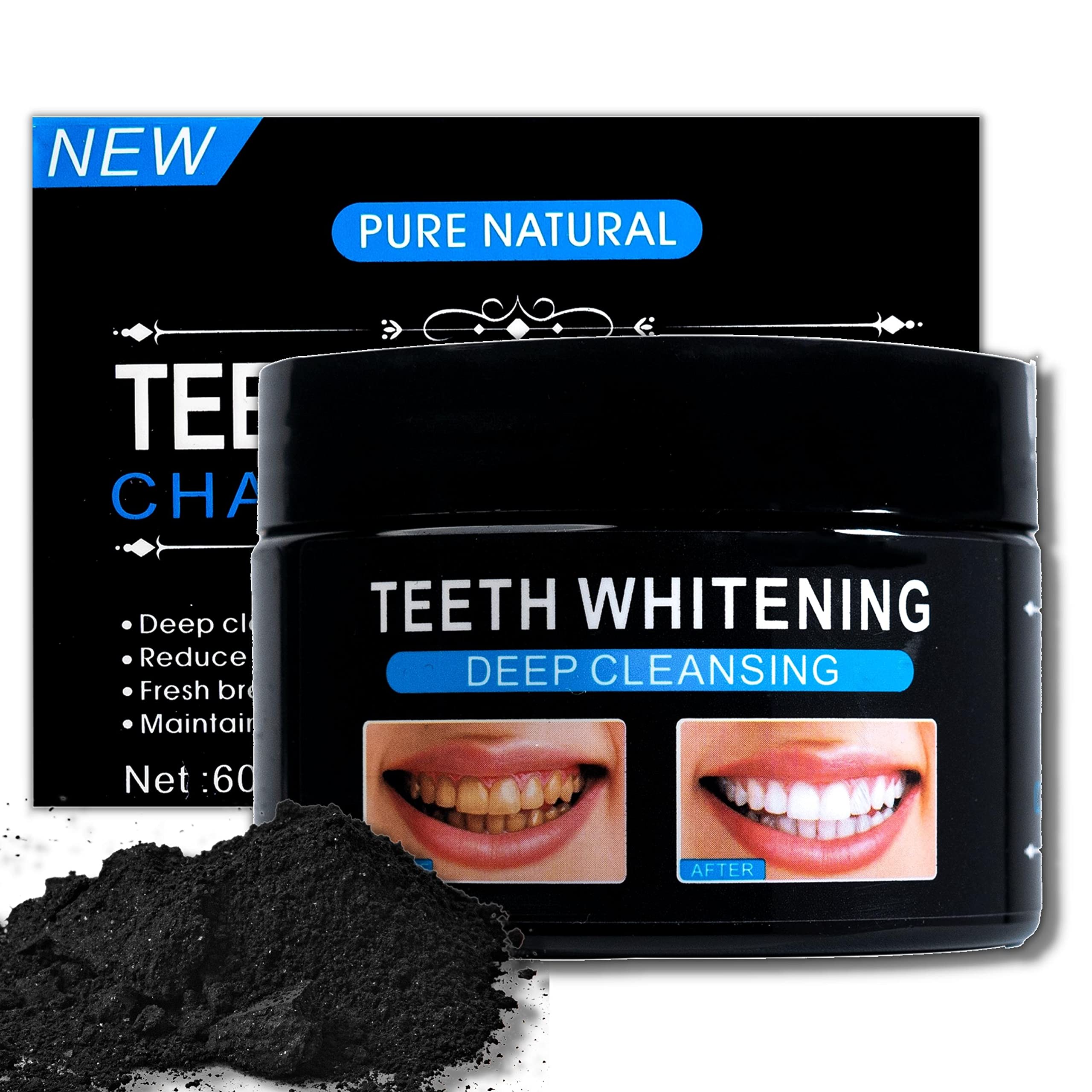 Pure Natural Teeth Whitening Charcoal Powder Natural Coconut Shell's Charcoal powder & toothpaste - 60ml