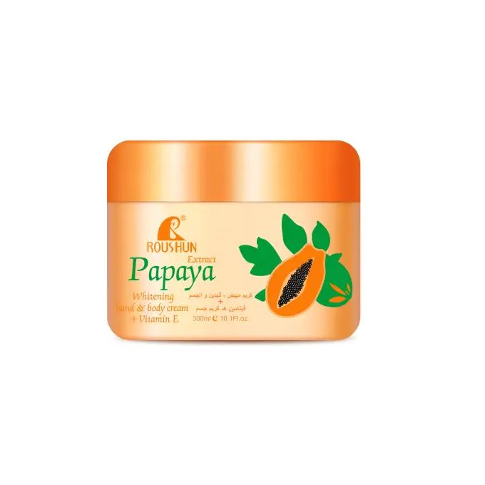 Roushun Papaya extract whitening hand and body cream-300ml prevents skin damage, makes your skin young, moisturizes, improves skin elasticity and bright