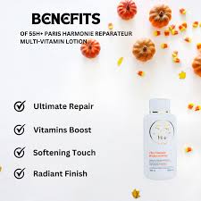 55H+ Lotion Harmonie Reparateur Multi-Vitamin Lotion16.8 Oz / 500 Ml with its unique blend of Carrot Oil and a range of multivitamins, this lotion helps to remove dark spots, hyperpigmentation