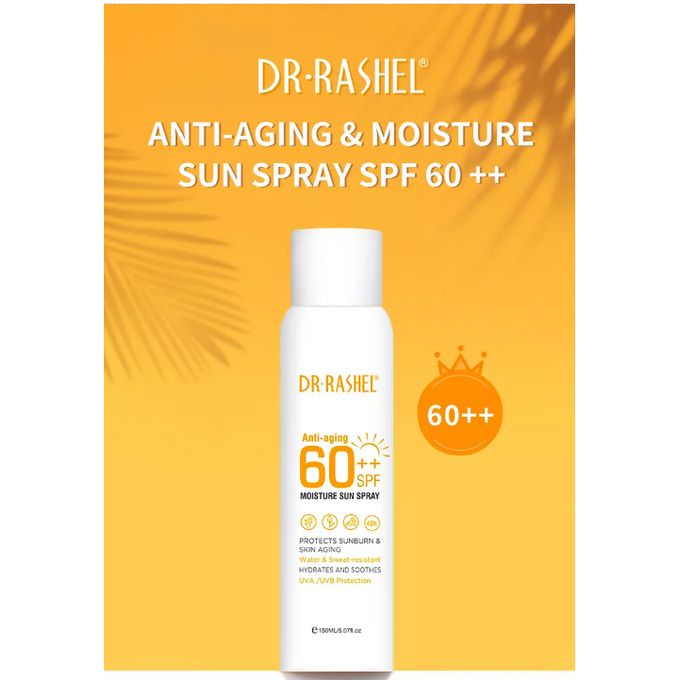 Dr. Rashel Moisture Sun Spray Anti-Aging Spf 60++ 150ml lightweight, non-greasy formula provides long-lasting hydration while preventing signs of aging such as wrinkles and fine lines.