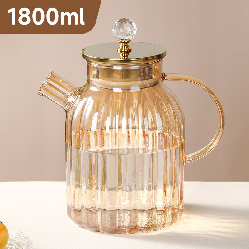 High quality Amber pumkin kitchen stripped Borosilicate kitchen glass tea pot...can be used on directly on burning flame....with capacity of 1800mls