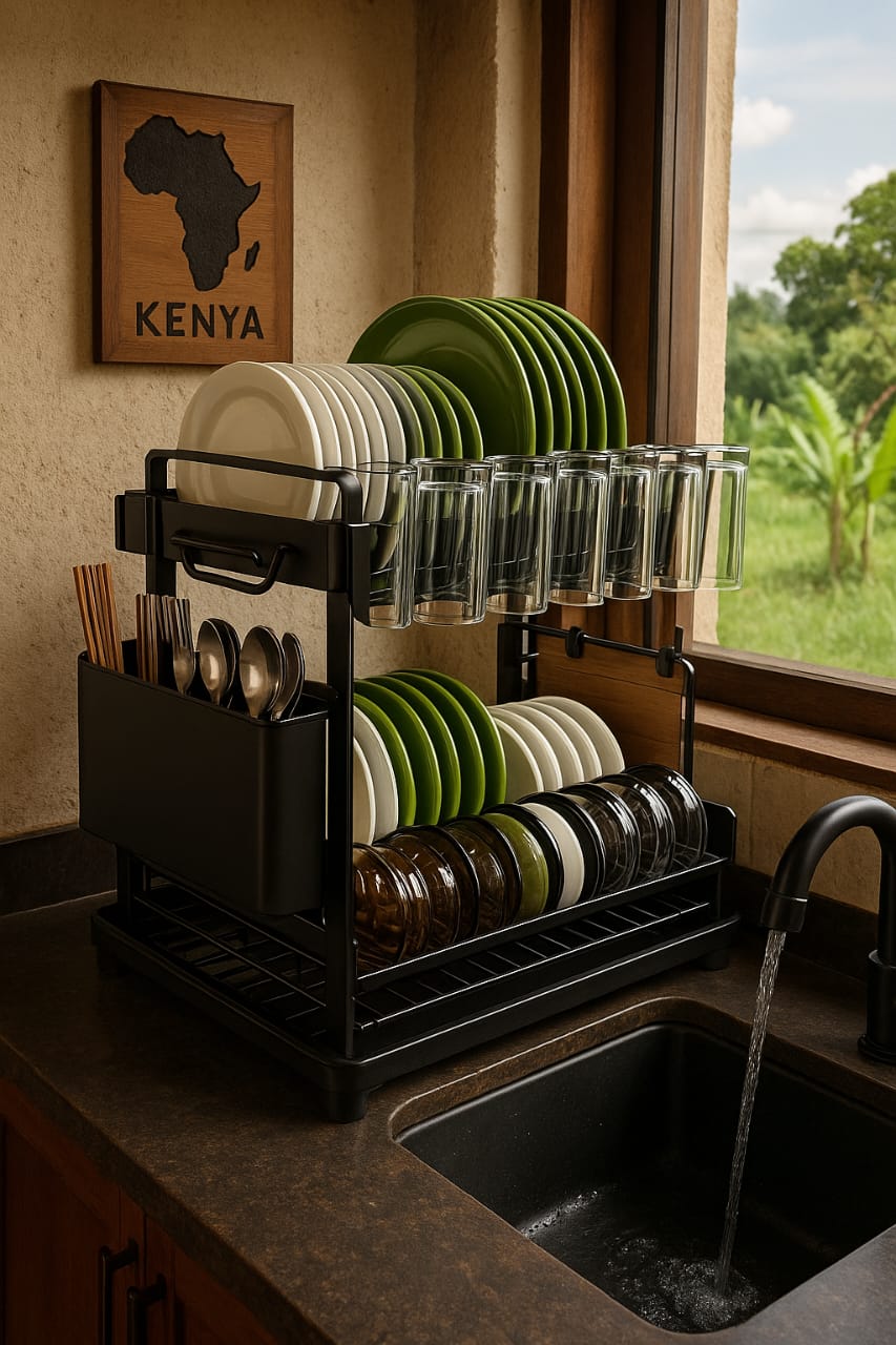 2 Layers carbon coated kitchen dish rack...360 swivel spout,Drain directly,Large capacity,stainless steel cutlery rack