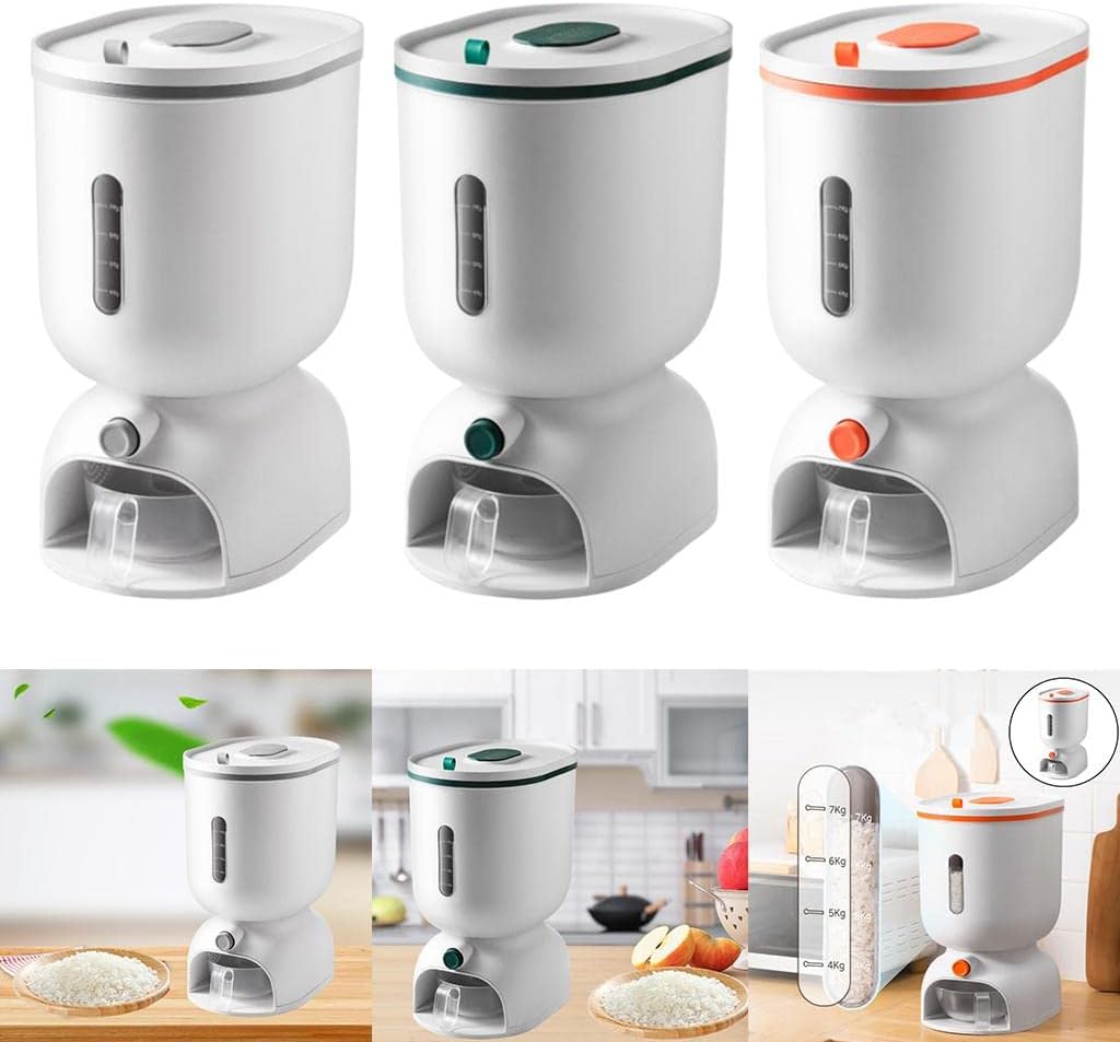 11Kgs Hard plastic Automatic kitchen rice dispenser with rinsing cup...smart rice storage box with the size of 21x31x40cm