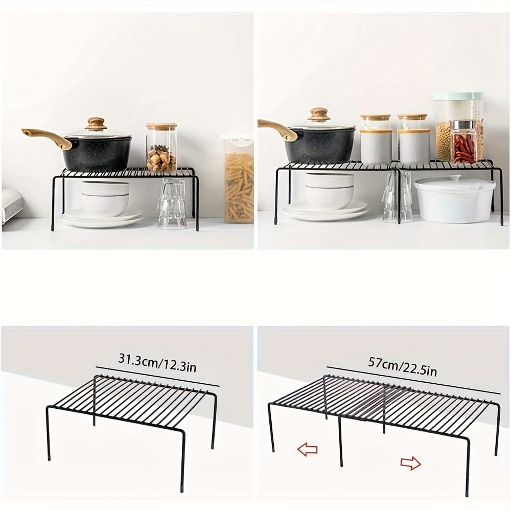 Metallic kitchen expandable shelf raise/organzer...Multipurpose organizer,flexible to use,...size 32cm [expandable to 57cm]Height 14.5cm and Width 24.3cm
