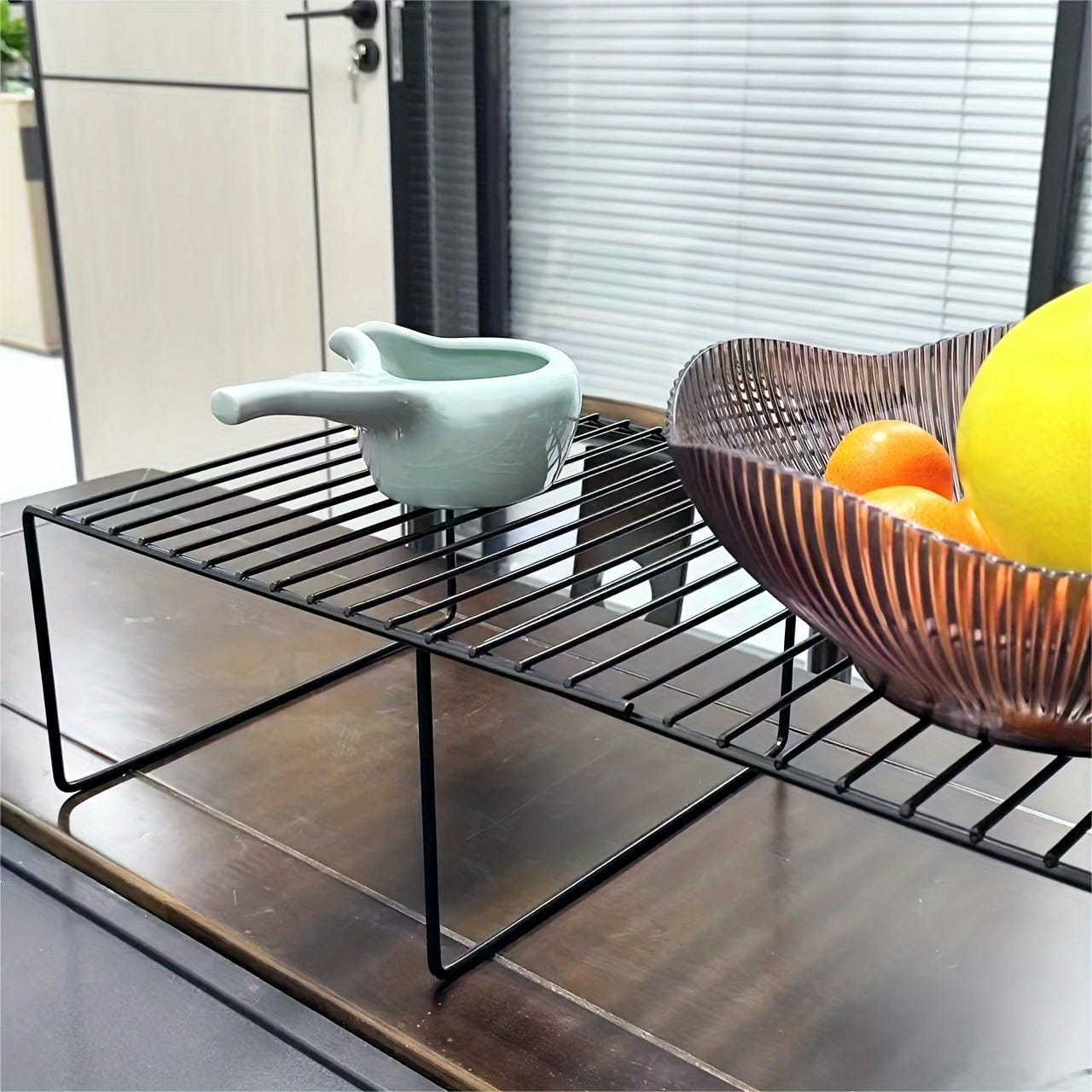Metallic kitchen expandable shelf raise/organzer...Multipurpose organizer,flexible to use,...size 32cm [expandable to 57cm]Height 14.5cm and Width 24.3cm