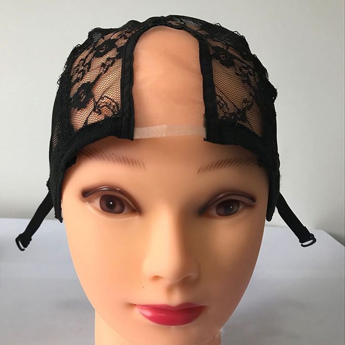 Frontal Lace Wig Cap With Adjustable Straps - Black