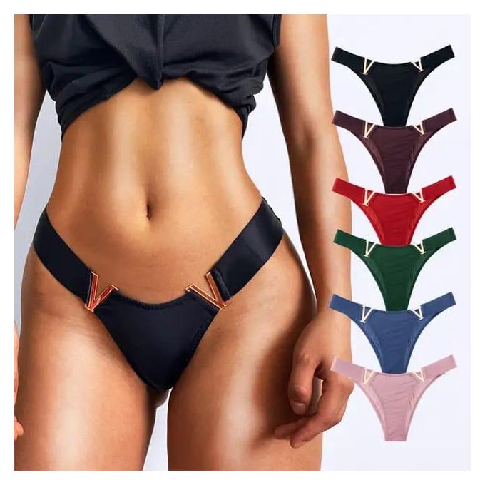 3D Fashion 3PCs Sparkly Twin V Women Panties Ladies Thong Panty(Hips 36-42inc)