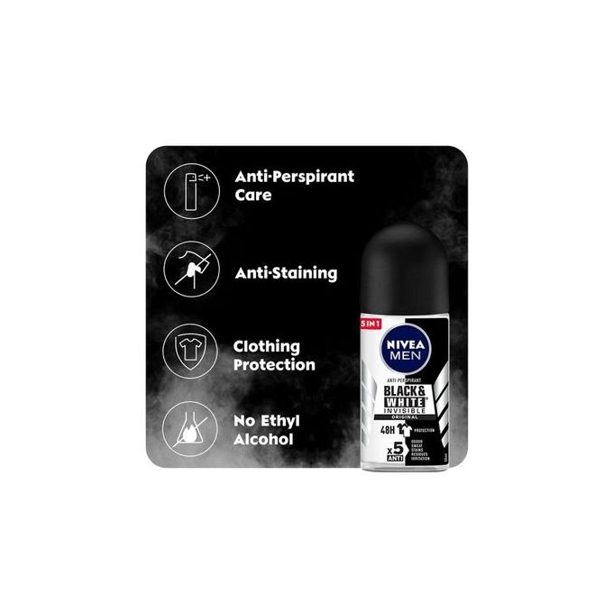 【Discounted】NIVEA Black & White Invisible Original, Antiperspirant Roll-on 50ml