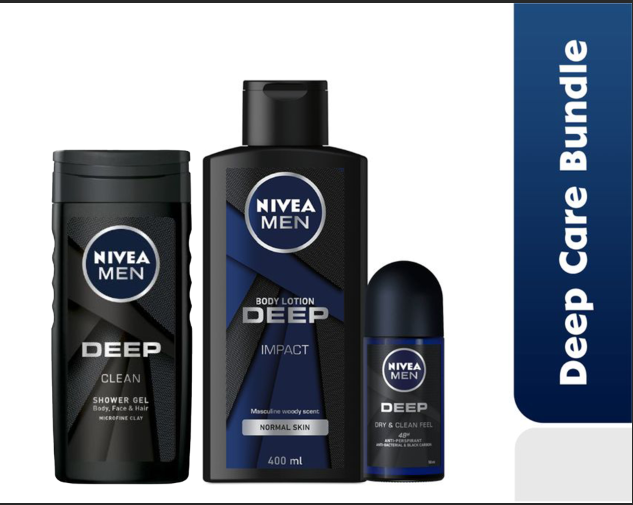 Nivea Men 3 in 1(Deep lotion 400ml+shower Gel 250ml + roll on 50ml)