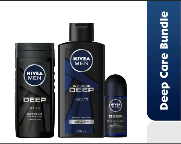 Nivea Men 3 in 1(Deep lotion 400ml+shower Gel 250ml + roll on 50ml)