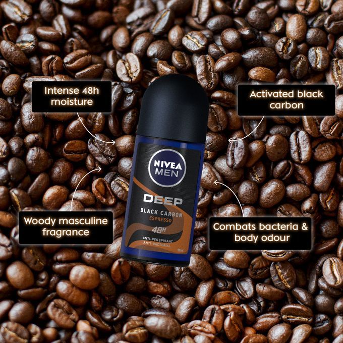 Nivea Men Deep Espresso Antibacterial Anti-Perspirant Rollon 72h - 50ml