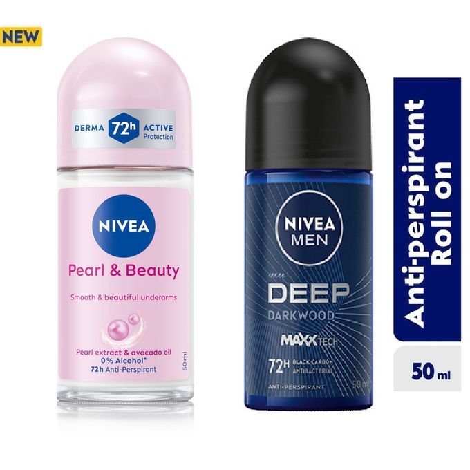 NIVEA His & Hers Deo Pack - Deep Roll On  50ml +Pearl & Beauty Roll On 50ml