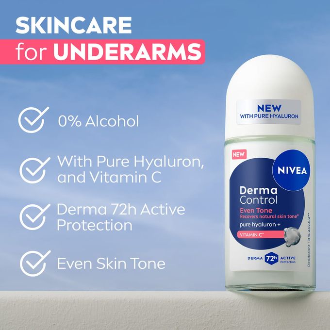 Nivea Derma Control Natural Tone Anti-Perspirant Roll-on For Women, 72h – 50ml (Pack of 2 )