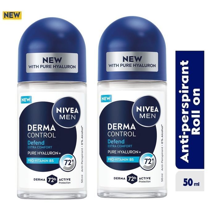 NIVEA MEN Derma Control Defend Anti-Perspirant Roll-on For Men, 72h – 50ml (Pack of 2)