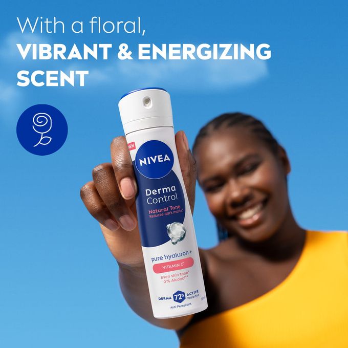 NIVEA Derma Control Natural Tone Anti-Perspirant Spray For Women, 72h– 150ml(Pack of 2)