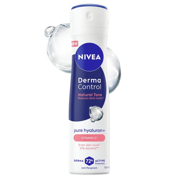 NIVEA Derma Control Natural Tone Anti-Perspirant Spray For Women, 72h– 150ml(Pack of 2)