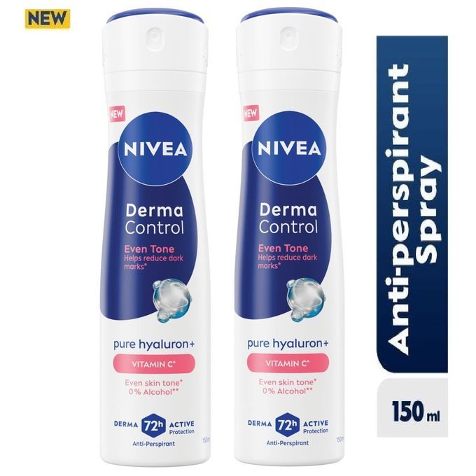 NIVEA Derma Control Natural Tone Anti-Perspirant Spray For Women, 72h– 150ml(Pack of 2)