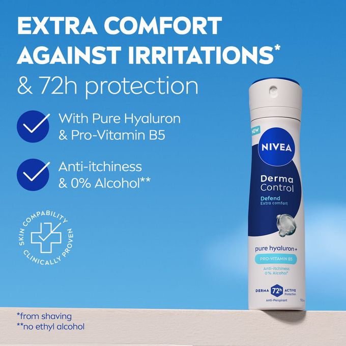 NIVEA Derma Control Defend Anti-Perspirant Spray for Women, 72h – 150ml