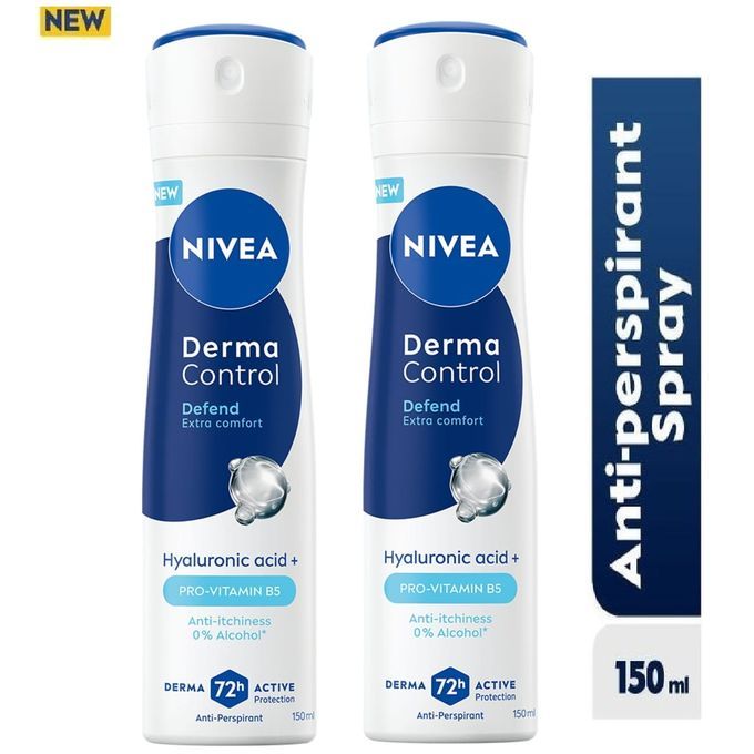 NIVEA Derma Control Defend Anti-Perspirant Spray for Women, 72h – 150ml (Pack of 2)